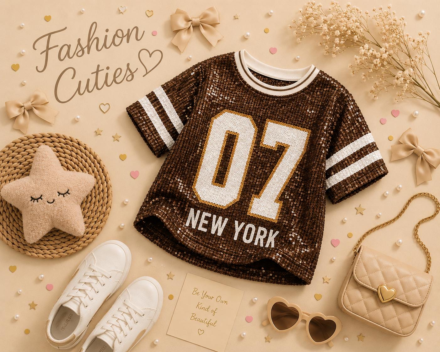 Bruine top pailletten New York