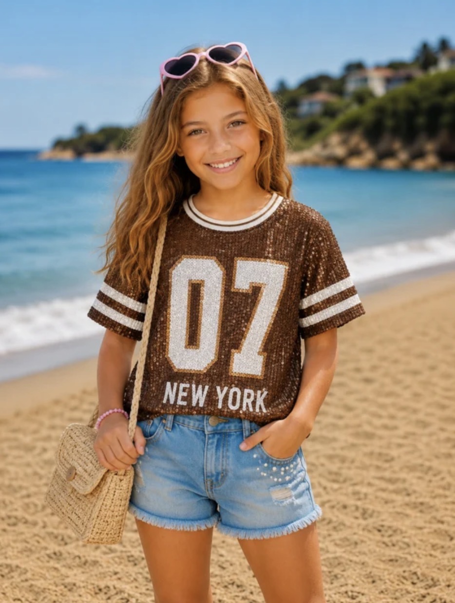 Bruine top pailletten New York - Afbeelding 4