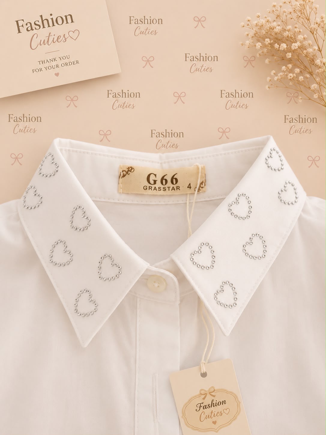 Blouse met stras hartjes - Afbeelding 2