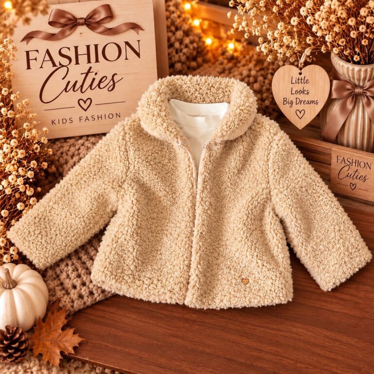 Mini Beige teddy jas met coltrui