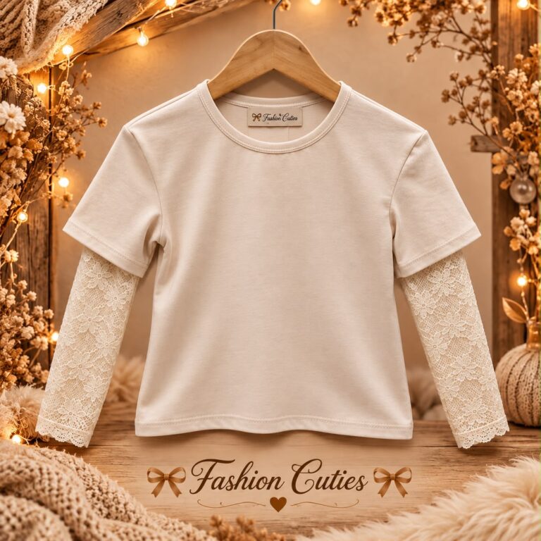 Beige top met kanten mouwen